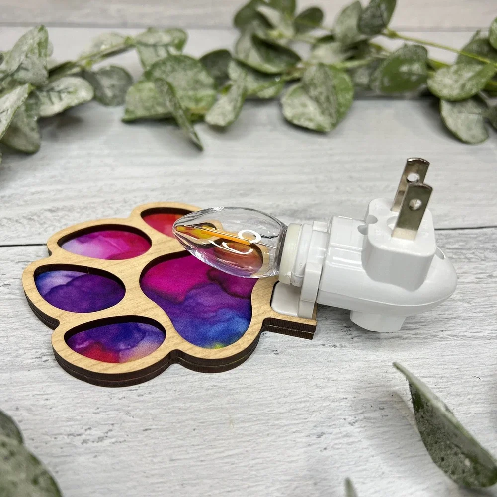 Wooden Paw Print Night Light Colorful Bright Plug In‎ Wall Decor Handmade - Picture 5 of 10